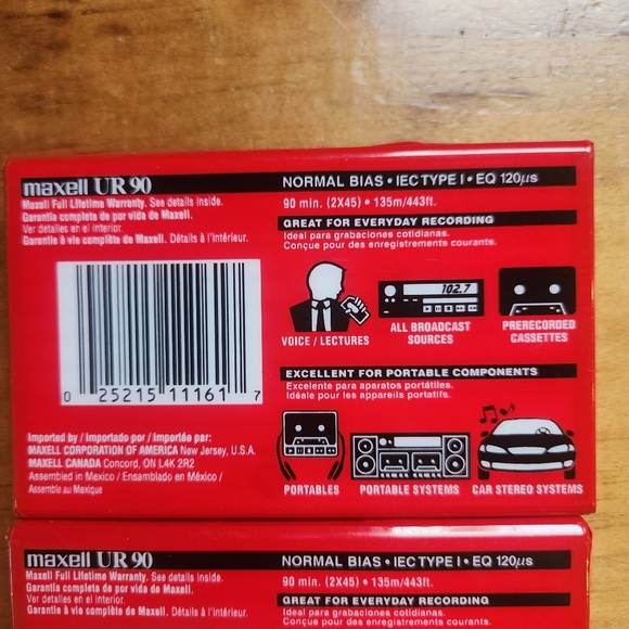 Cassette tapes (2) Maxwell UR 90 Minute Blank Audio Cassette Tapes Normal Bias - Picture 3 of 5